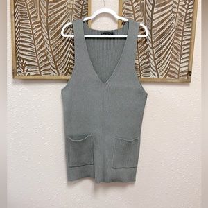Ribbed V-neck Pinafore Sweater Vest Dress